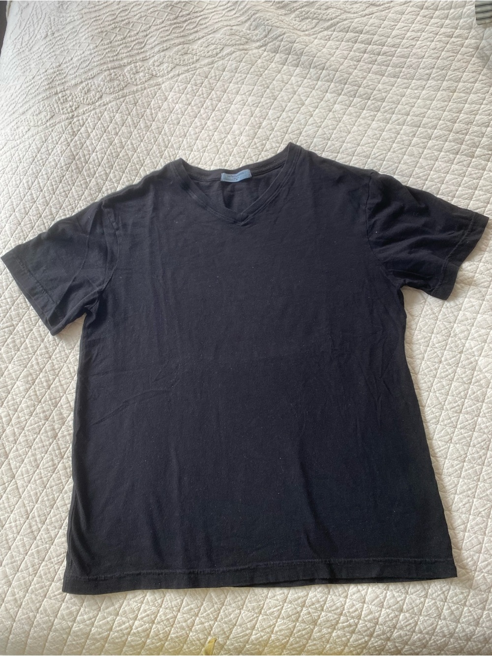 Perfectwhitetee Black V-Neck 100% Cotton T-Shirt Minimalist Quiet Luxury Medium